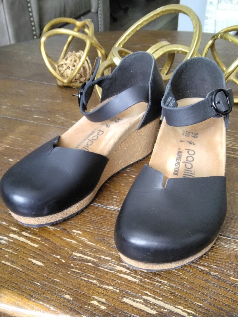 🚨B2G1 New BIRKENSTOCK PAPILLIO Black Leather Cork Wedge Mary Jane Sandals